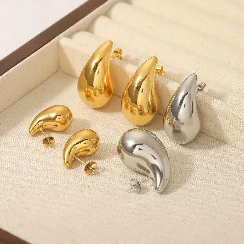 10-31mm Stainless Steel Vintage Chunky Water Drop Earrings For Women Gold Plated Thick Earring