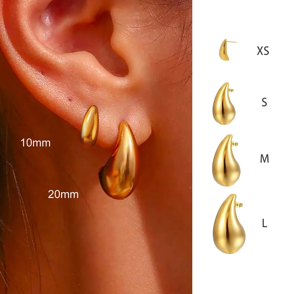 10-31mm Stainless Steel Vintage Chunky Water Drop Earrings For Women Gold Plated Thick Earring