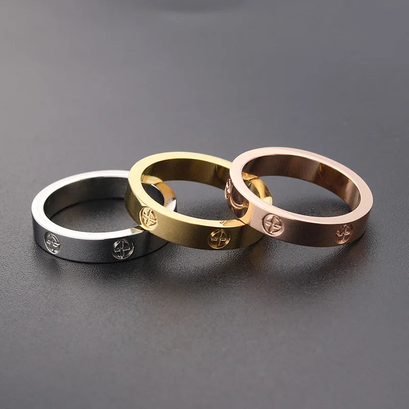 Trendy Stainless Steel Rose Gold Color Love Ring for Women Men Couple CZ Crystal Rings Luxury Brand