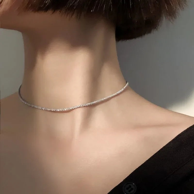 LATS Popular Silver Colour Sparkling Clavicle Chain Choker Necklace Collar For Women