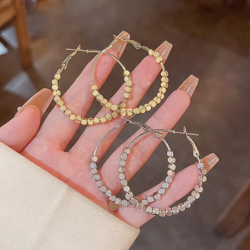 LATS Gold Plated Exaggerated Large Hoop Earrings for Women Girl Light Luxury Simple Square Circle Earring 2024 Fashion Jewelry