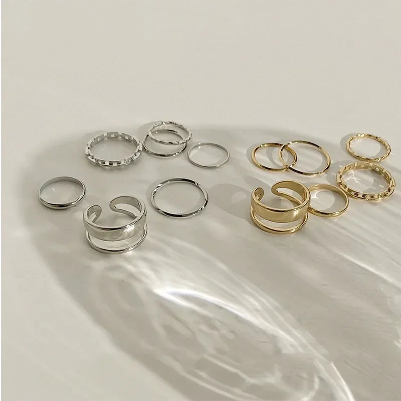 LATS 7pcs Fashi Rings Set Selling Metal Hollow Round Opening Women on Jewelry