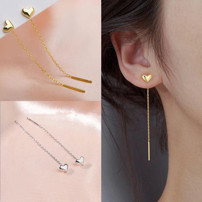 LATS Trend Long Wire Tassel Thread Chain Climb Star Heart Beads Pendants Drop Earrings women's Straight Hanging Earings Jewelry