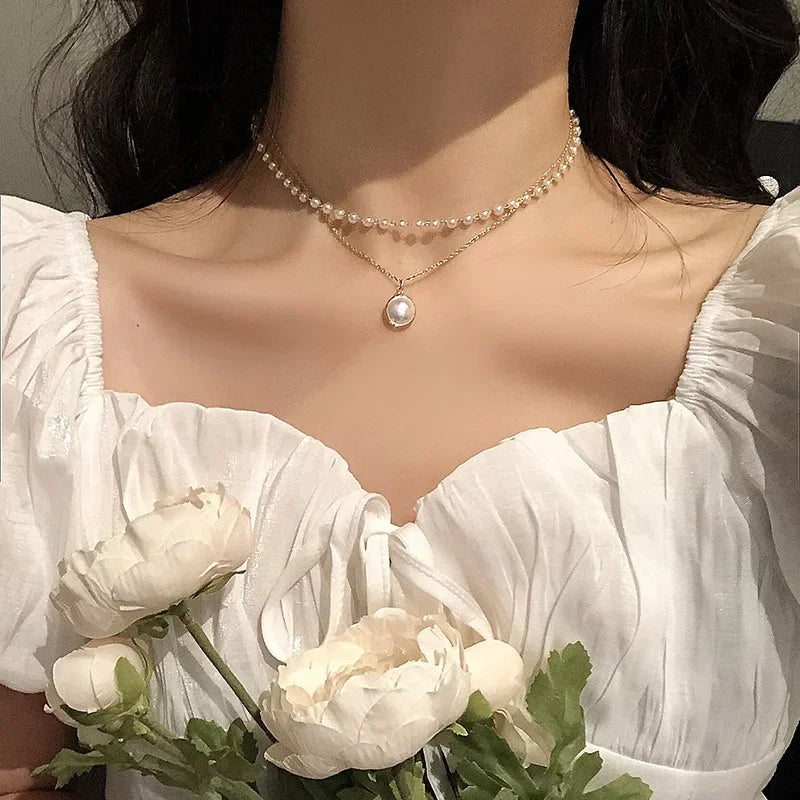 LATS Beads Women's Neck Chain Kpop Pearl Choker Necklace Gold Color Goth Chocker Jewelry Pendant Necklaces 2024 Collar for Girl