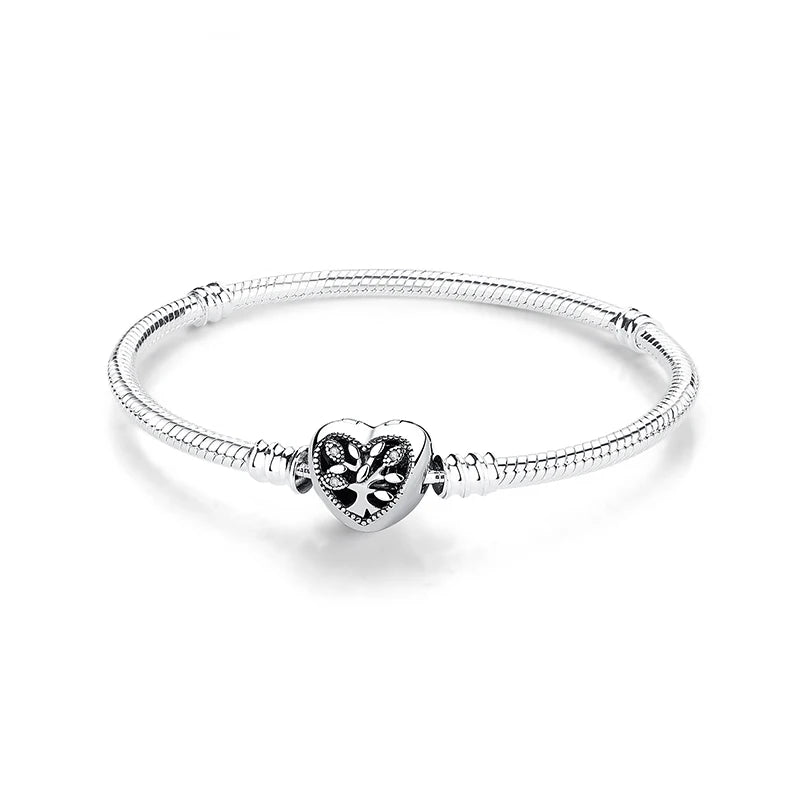 Original 925 Sterling Silver Bracelets Bangles Crystal Ball Love Heart Clasp Beads Charms