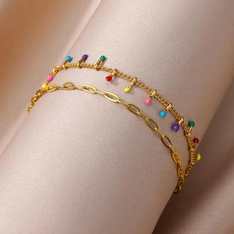 Anklets for Women Summer Beach Accessories Stainless Steel Imitation Pearl Chain Anklet Gold Color Leg Bracelets