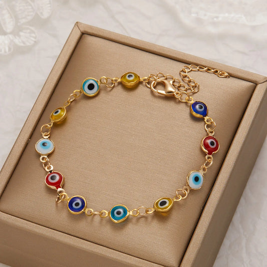 Lucky Turkey Evil Eye Bracelet For Women Men Colorful Red Blue Eye Adjustable Metal Chain Bangles Good Luck Wealth Jewelry Gifts