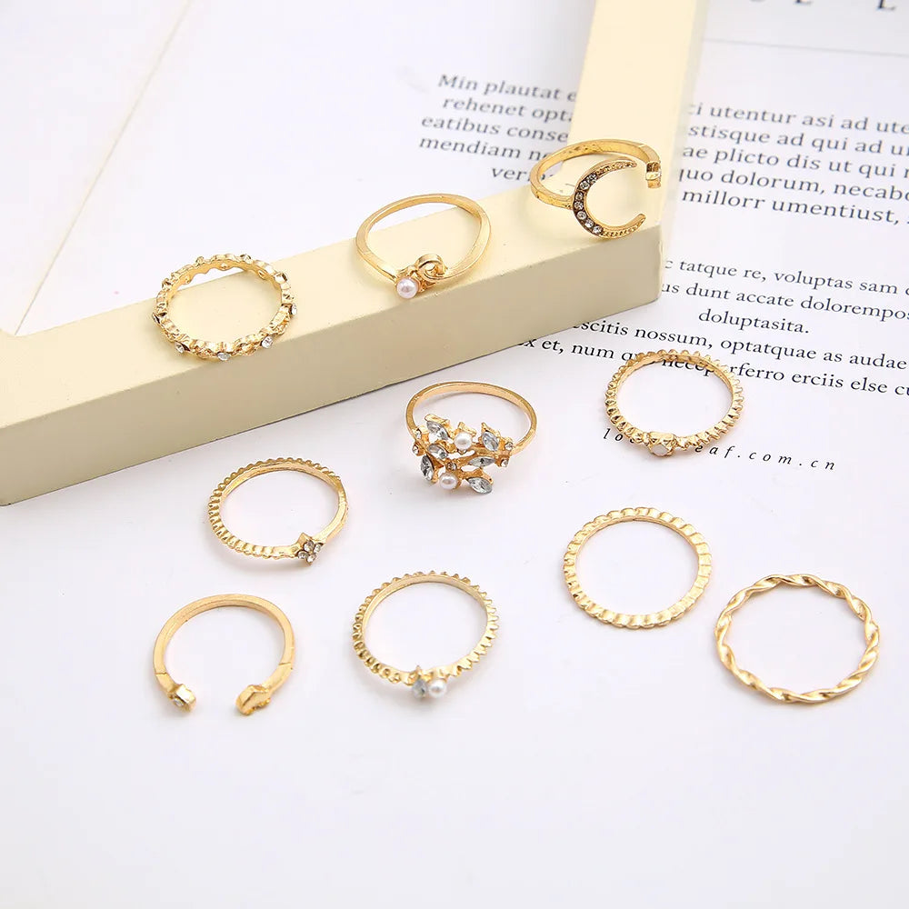 LATS Bohemian Gold Color Chain Rings Set for Women Fashion Boho Coin Snake Moon Star Rings Party 2024 Female Trend Jewelry Gifts