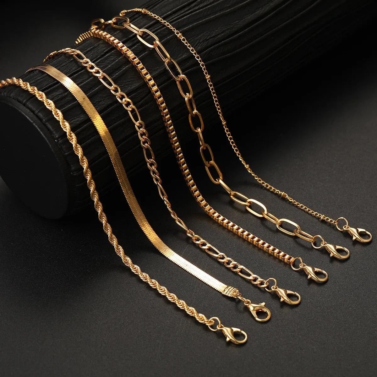 LATS 6Pcs Gold Color Bracelet Set Boho Retro Thick Twist Cuban Chain Bracelet for Women 2024 Trendy Quality Jewelry Gifts