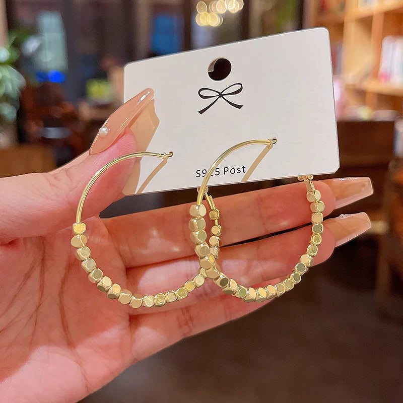 LATS Gold Plated Exaggerated Large Hoop Earrings for Women Girl Light Luxury Simple Square Circle Earring 2024 Fashion Jewelry