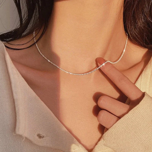 LATS Popular Silver Colour Sparkling Clavicle Chain Choker Necklace Collar For Women