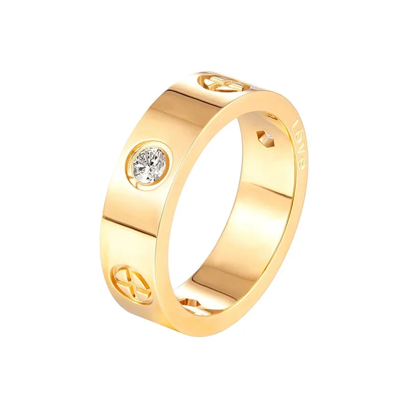 Trendy Stainless Steel Rose Gold Color Love Ring for Women Men Couple CZ Crystal Rings Luxury Brand